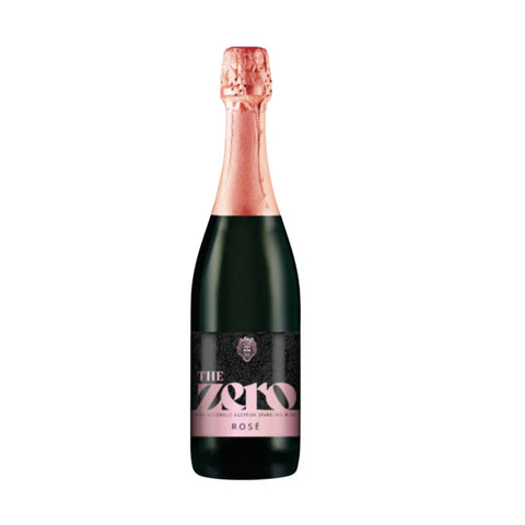 Bottle of The Zero Rose sparkling wine on a white background