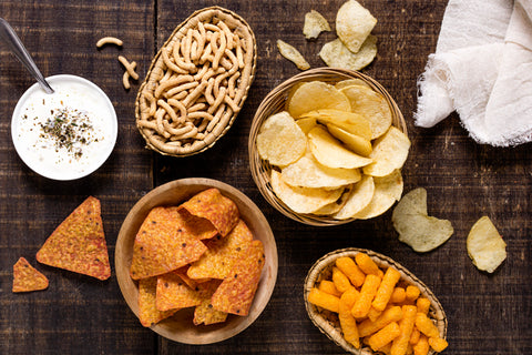 Chips, dips, crackers and nuts