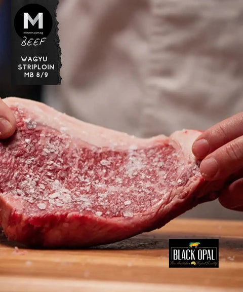 Black Opal Australian Wagyu beef striploin MB8/9, richly marbled steak | Mmmm Singapore