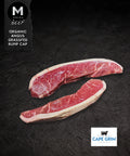 Cape Grim grass-fed Angus beef rump cap steak, close-up view