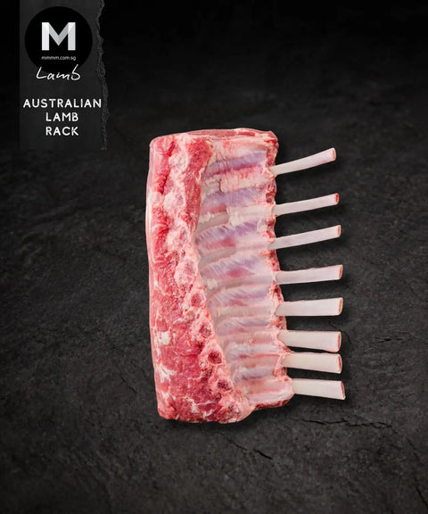 Australian lamb rack (cap on), close-up of the marbled meat | Mmmm Singapore