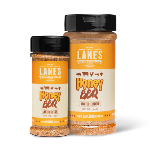 Two jars of Lanes Honey BBQ seasoning on a white background