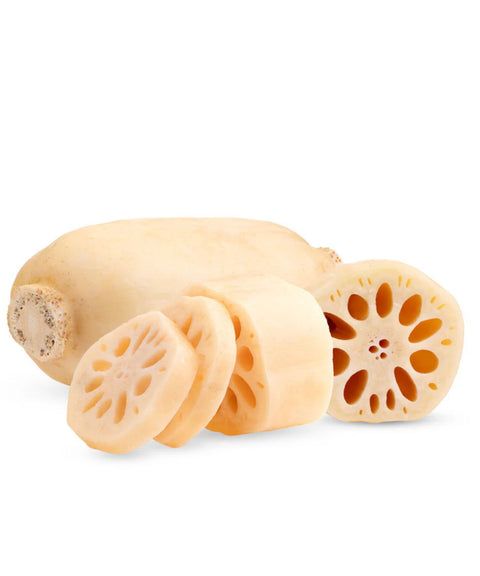 Sliced lotus root on a white background