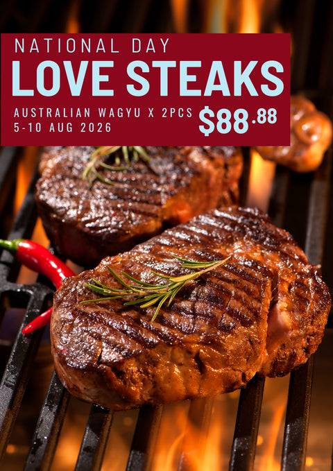 Grilled Black Opal Wagyu Love Steak plated for a Singapore National Day BBQ gathering