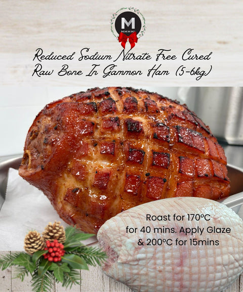 Reduced Sodium Nitrate-Free Gammon Ham – Raw Bone-In (5-6 kg), Bake for Christmas
