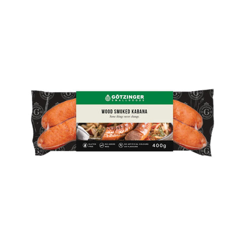 Packaged cheese kabana with Götzinger branding on a white background
