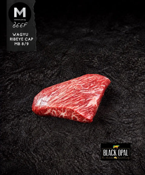 Australian Wagyu ribeye cap MB8/9, close-up of the marbling | Mmmm Singapore