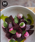 Cooked Baby Beetroot salad with whipped cream cheese and fresh basil