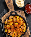 Roasted white skin potatoes served on a plate